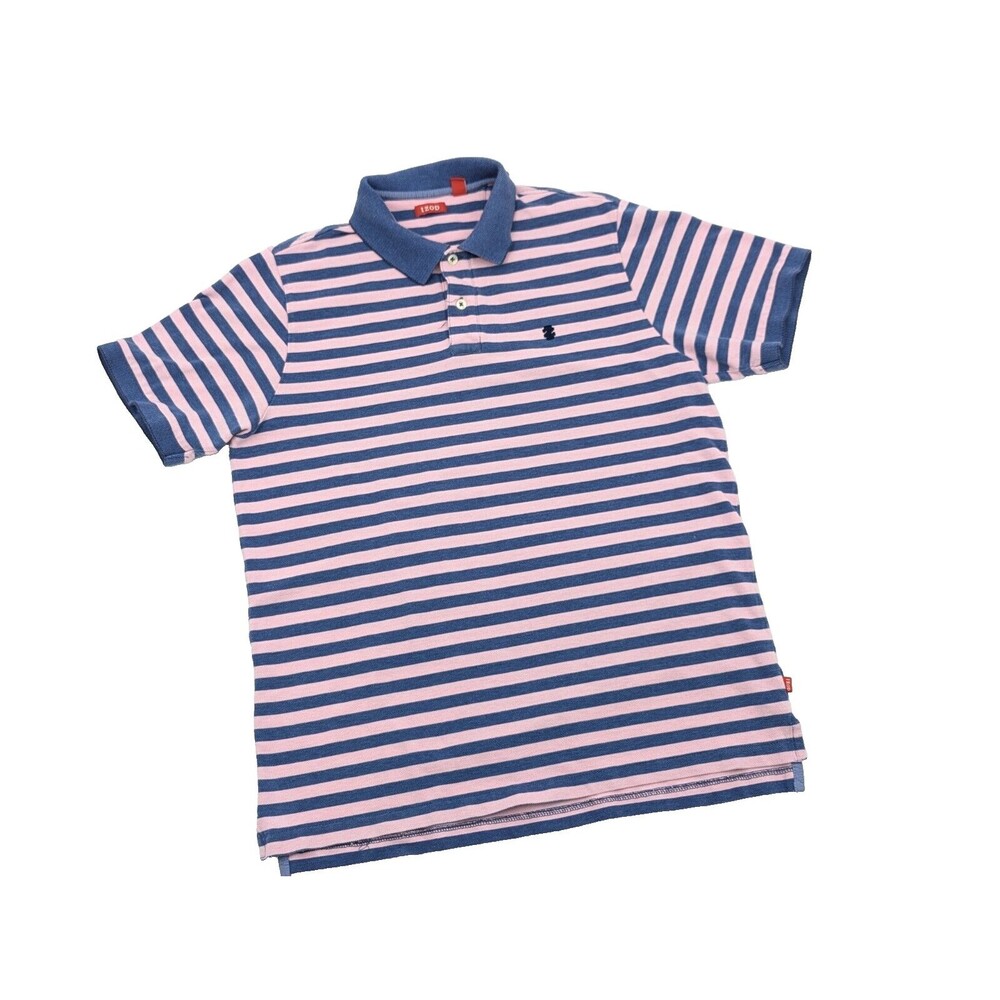 Izod Men’s Logo Pink Blue Pastel Striped Short Sleeve Polo Shirt Size Large